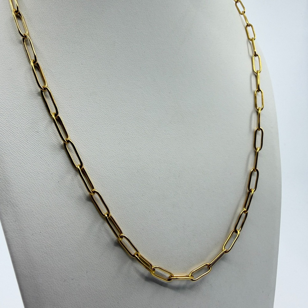 Minimalist Gold Tone Paperclip Chain Necklace - Dainty Layering Jewelry - Picture 4 of 11
